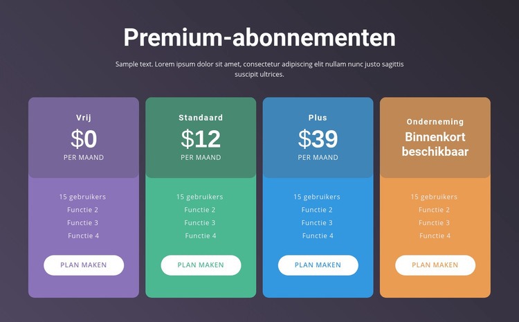4 Prijsplannen Website mockup