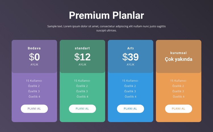 4 Fiyatlandırma planları CSS Şablonu
