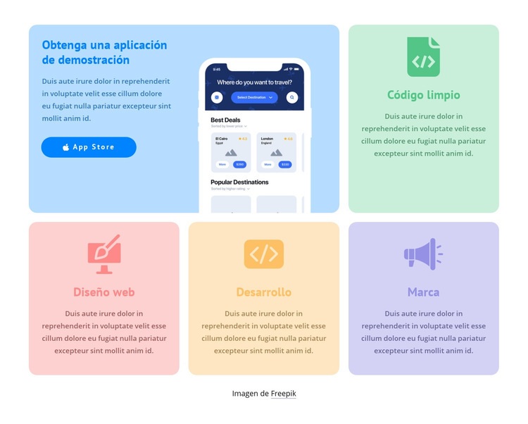 Cuadrícula con iconos de colores Creador de sitios web HTML