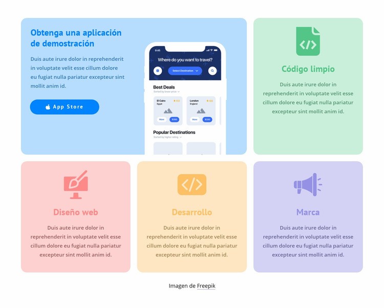 Cuadrícula con iconos de colores Plantilla de una página