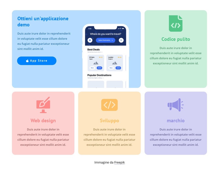 Griglia con icone colorate Modelli di Website Builder