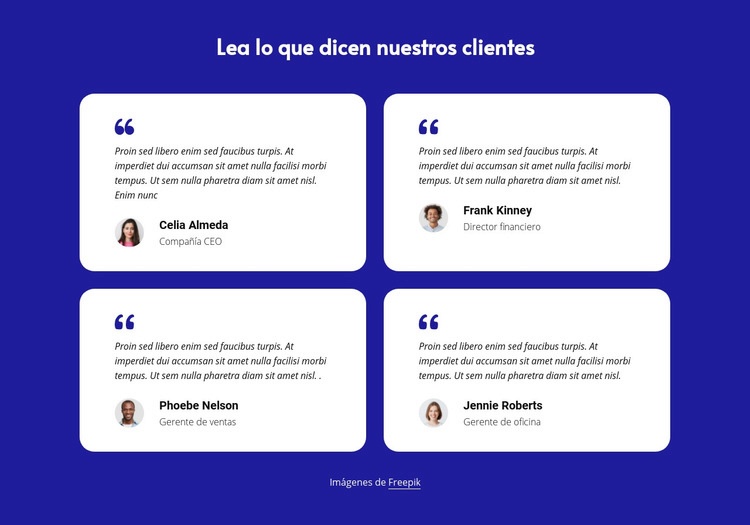 Bloque de testimonios de clientes Plantilla de una página