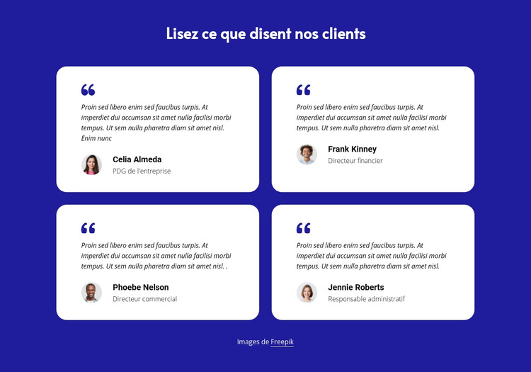 Bloc témoignages clients Modèle de site Web