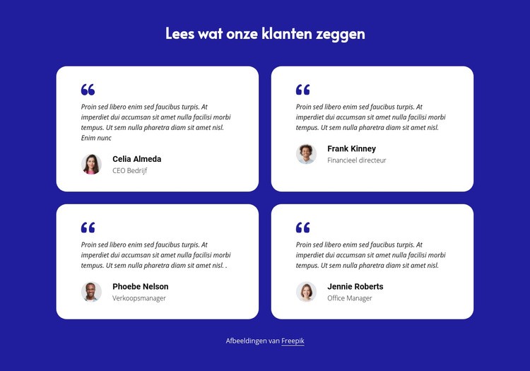 Getuigenissen van klanten blokkeren Website Builder-sjablonen