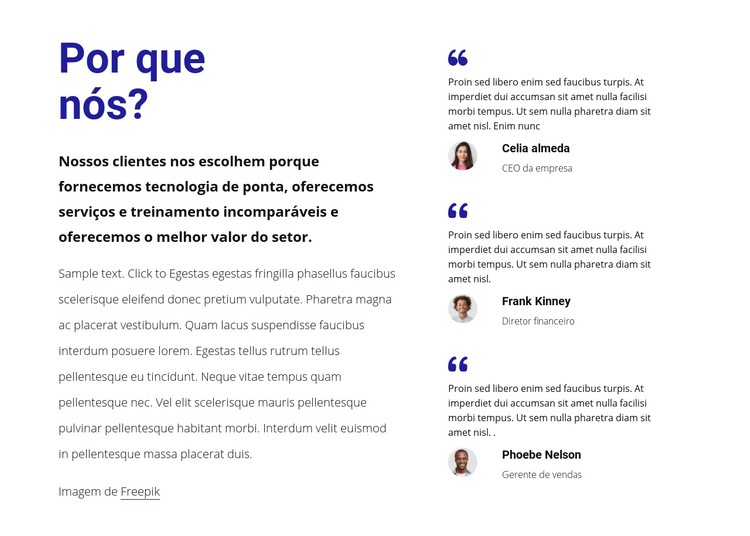 Ouça o que nossos clientes dizem Template CSS