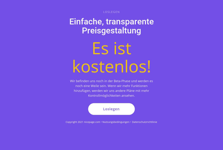 Textblock mit großem Button HTML-Vorlage