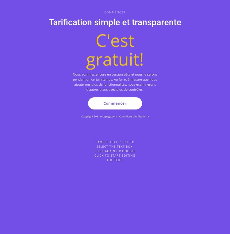 Bloc de texte avec gros bouton Maquette de site Web