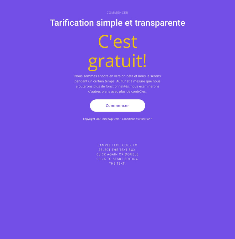 Bloc de texte avec gros bouton Thème WordPress