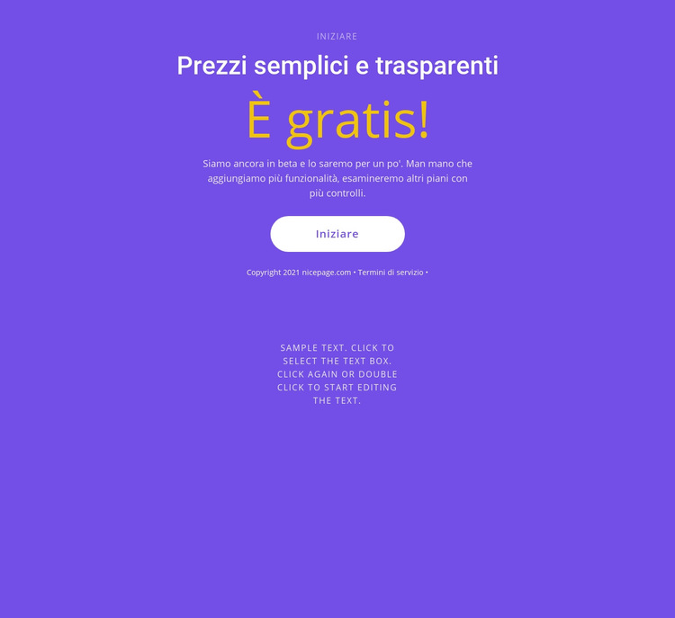 Blocco di testo con pulsante grande Modello di sito Web