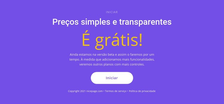 Bloco de texto com botão grande Design do site