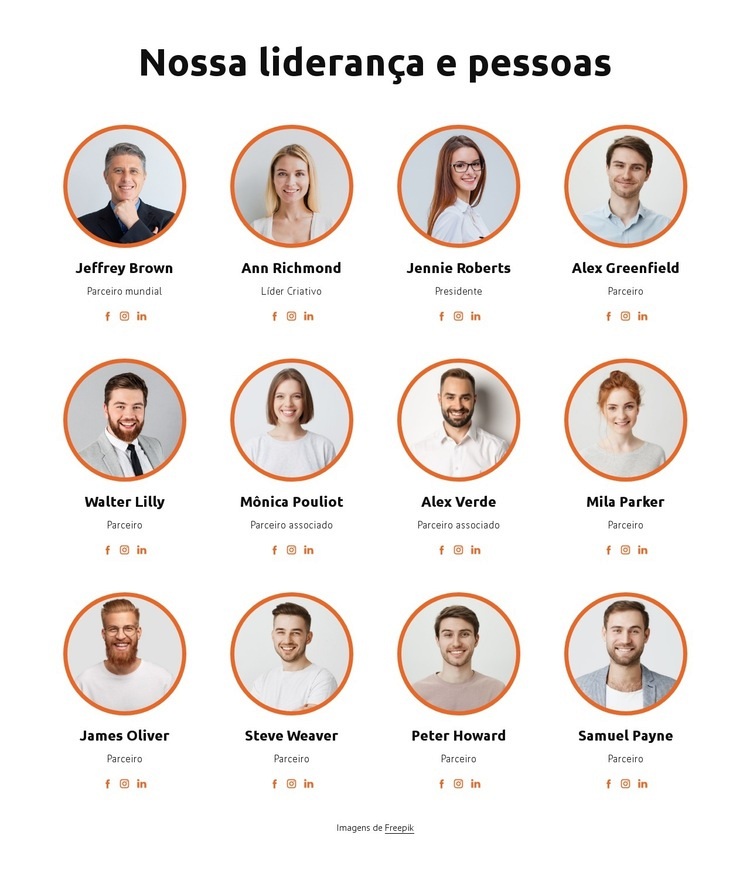 Nossa liderança e pessoas Design do site