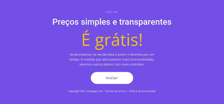 Bloco de texto com botão grande Template Joomla