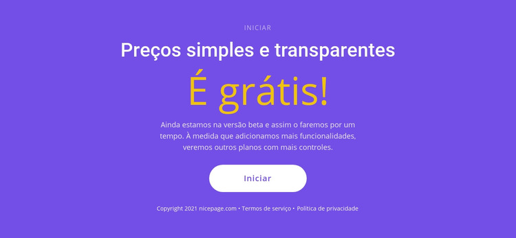 Bloco de texto com botão grande Modelo de site