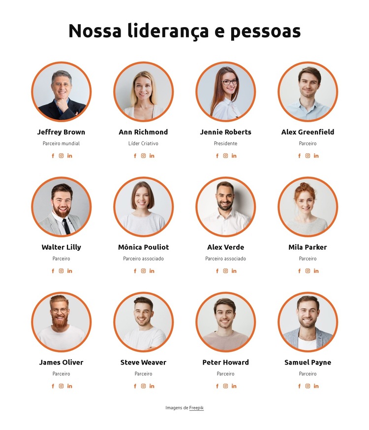 Nossa liderança e pessoas Modelo de site