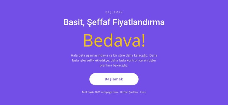 Büyük düğmeli metin bloğu Bir Sayfa Şablonu