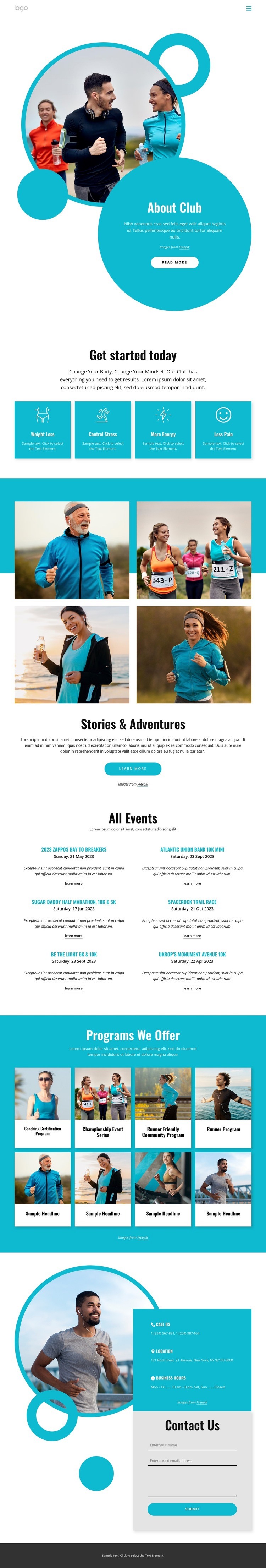 Running club activities Homepage Design