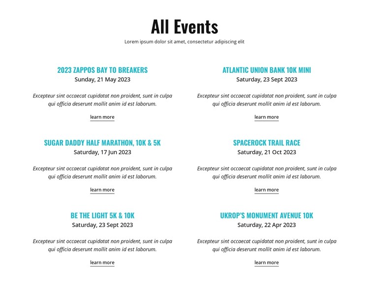 All running events CSS Template