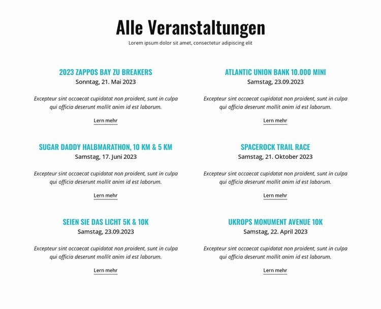 Alle Laufveranstaltungen Website-Modell