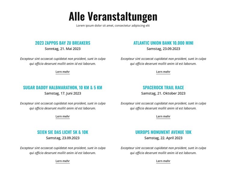 Alle Laufveranstaltungen Landing Page