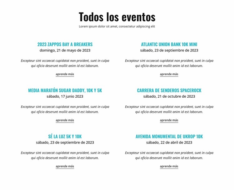 Todos los eventos en ejecución Diseño de páginas web