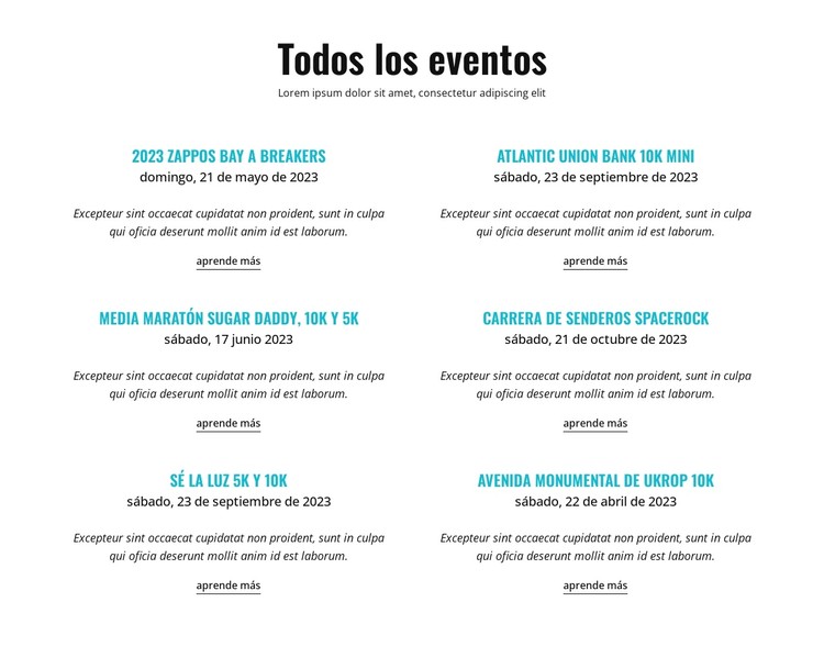 Todos los eventos en ejecución Plantilla CSS