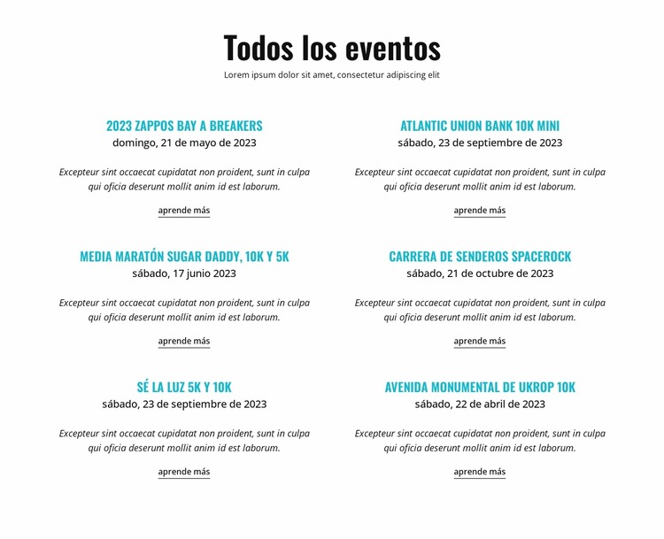 Todos los eventos en ejecución Plantilla Joomla