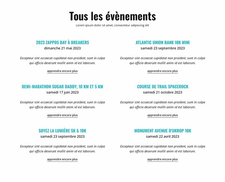 Tous les événements en cours Conception de site Web