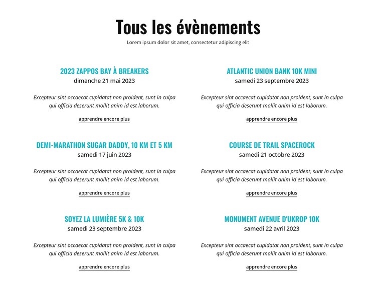 Tous les événements en cours Maquette de site Web