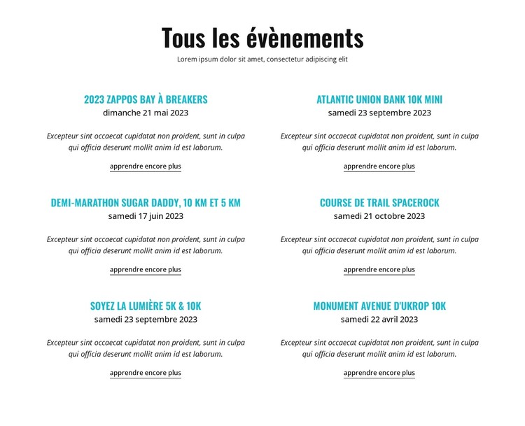 Tous les événements en cours Modèle CSS