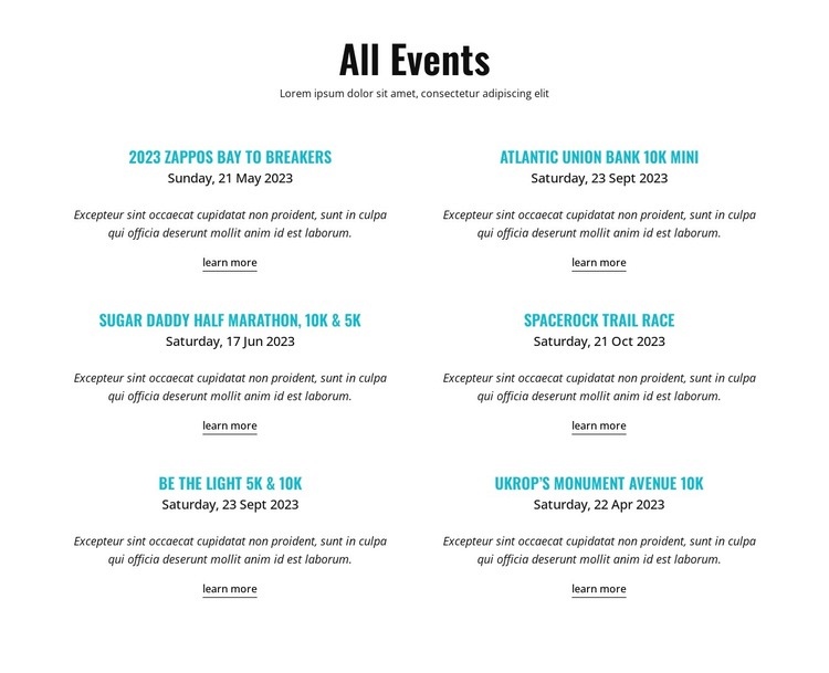 All running events Homepage Design
