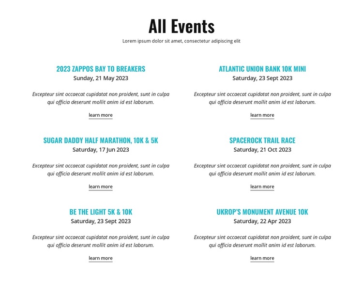 All running events HTML5 Template