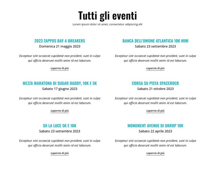 Tutti gli eventi di corsa Mockup del sito web