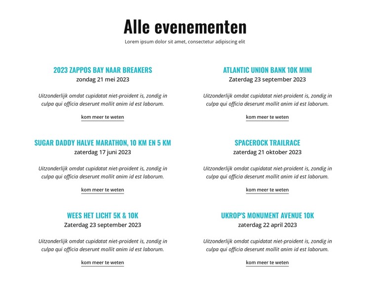 Alle hardloopevenementen CSS-sjabloon