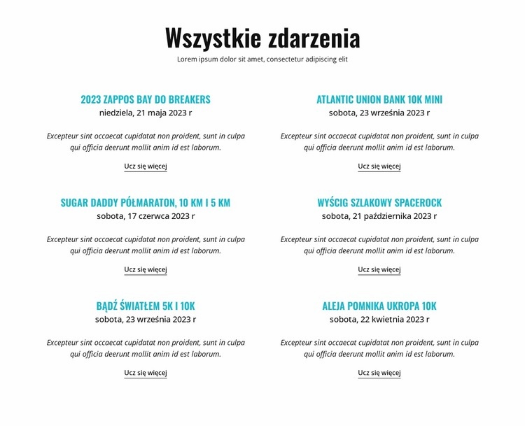 Wszystkie imprezy biegowe Szablony do tworzenia witryn internetowych