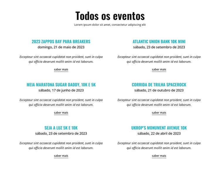 Todos os eventos em execução Construtor de sites HTML