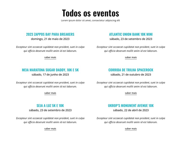 Todos os eventos em execução Template CSS