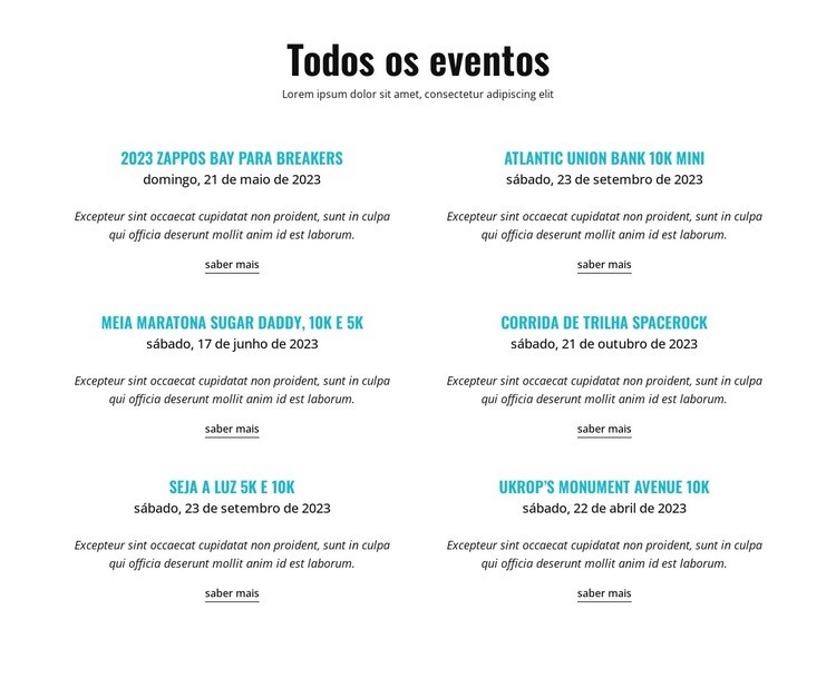 Todos os eventos em execução Modelo HTML5