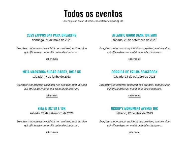 Todos os eventos em execução Modelo de uma página