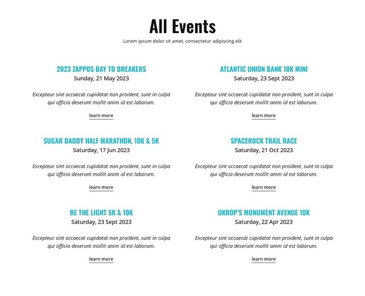 All running events Squarespace Template Alternative