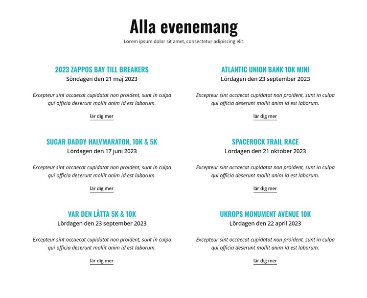 Alla löparevenemang Mall