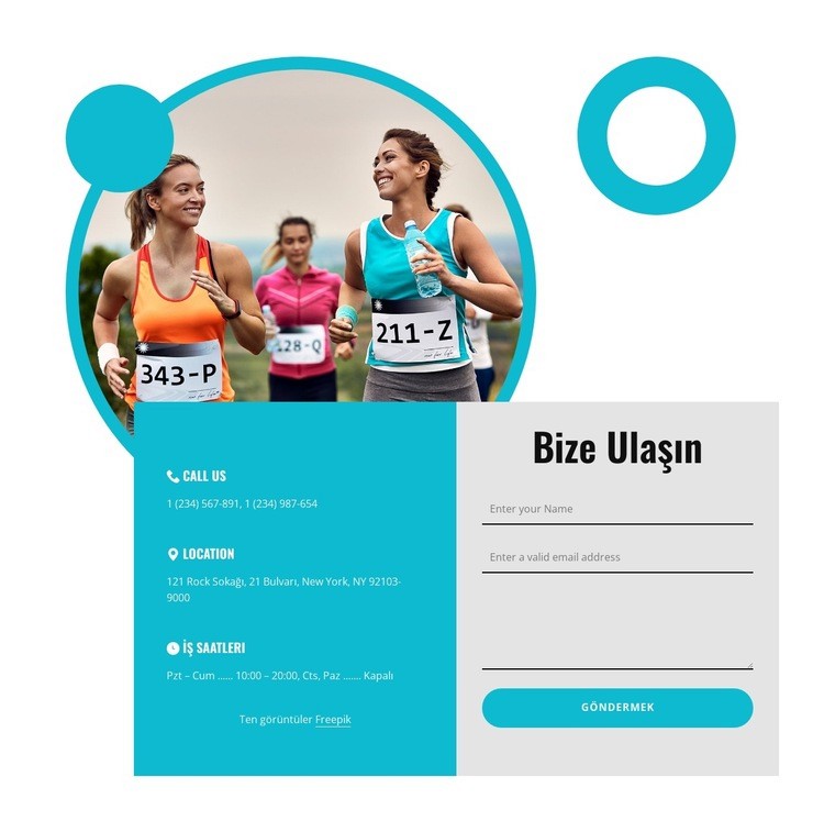 NYC koşu kulübü iletişim formu Açılış sayfası