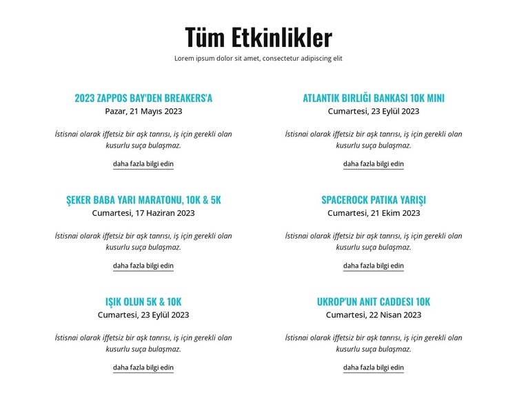 Tüm devam eden etkinlikler Açılış sayfası