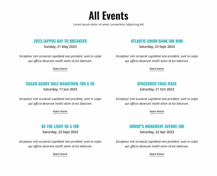 All running events Webflow Template Alternative