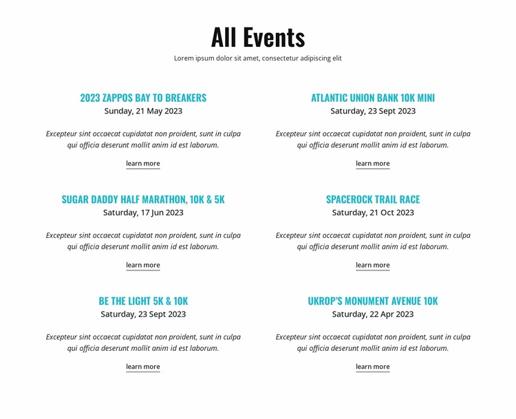 All running events Website Design