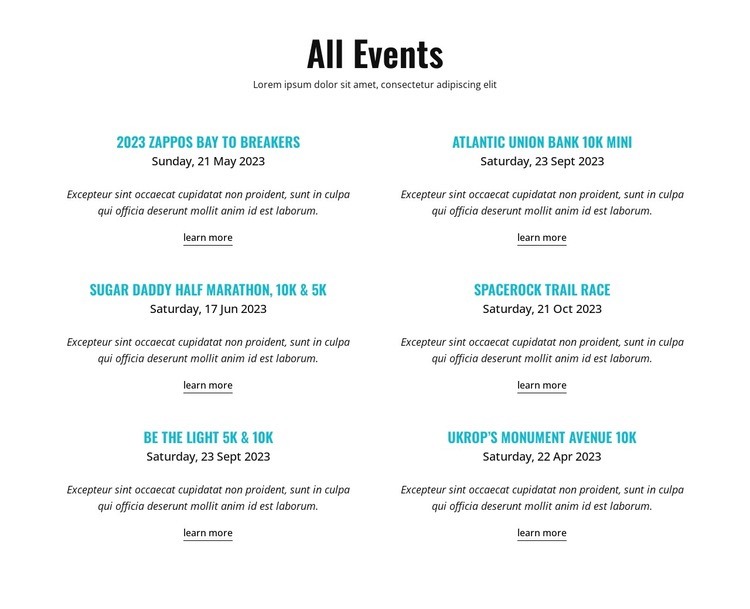 All running events Wix Template Alternative