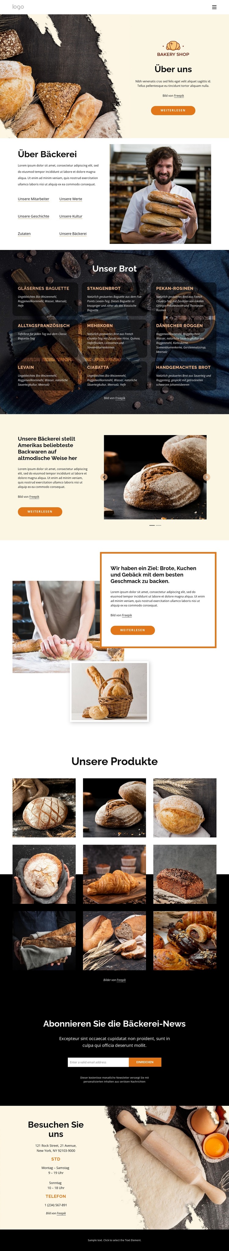 Wir backen frisches, handgemachtes Brot HTML-Vorlage