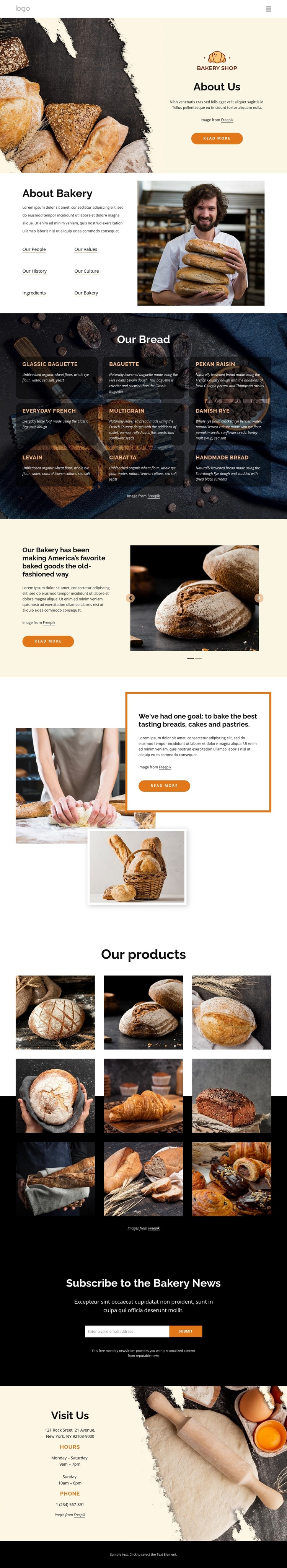 We bake fresh, handmade bread One Page Template