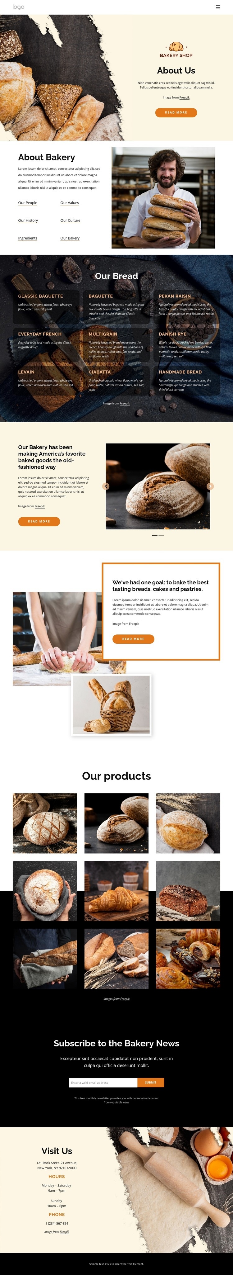 Vi bakar färskt, handgjort bröd Html webbplatsbyggare