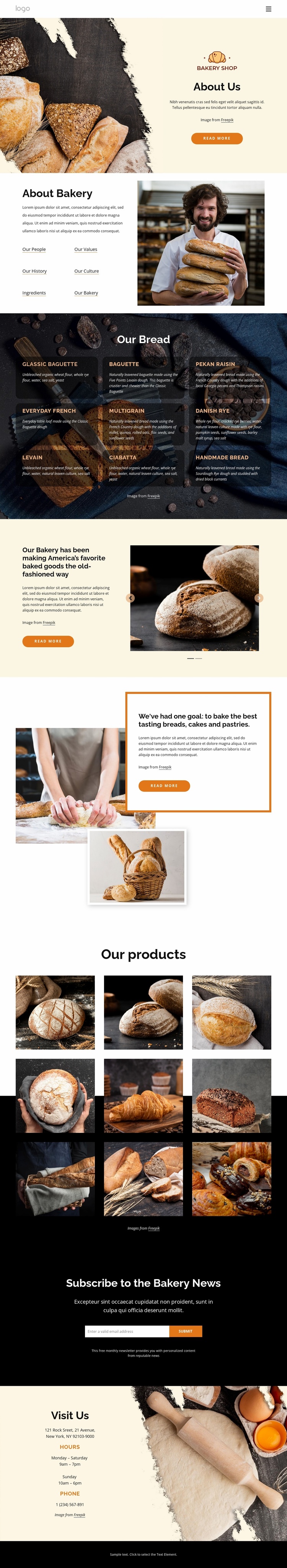 We bake fresh, handmade bread Landing Page
