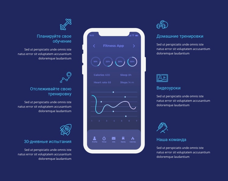 Приложение тренировки для отслеживания Мокап веб-сайта